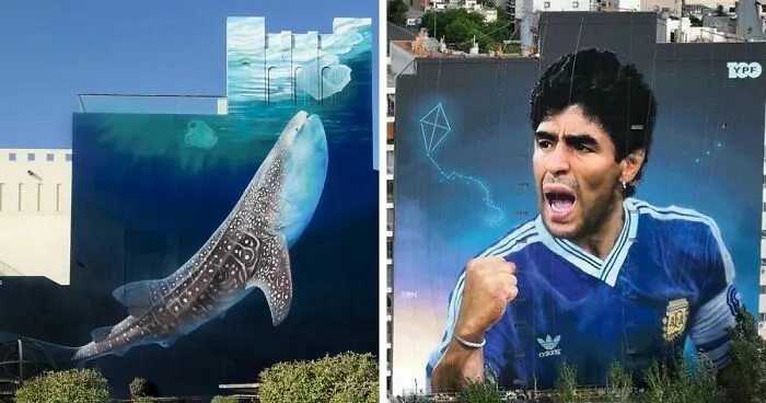Este muralista argentino llena de color edificios y ciudades con sus obras
