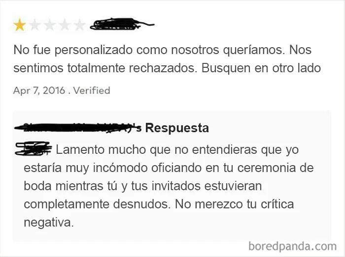 Reseña de una estrella para un oficiante de bodas