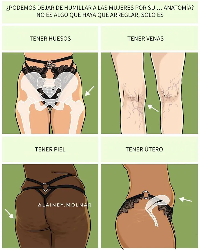 Esta artista crea ilustraciones que invitan a cuestionar y reflexionar sobre las normas sociales en torno a la feminidad, la imagen corporal y otros temas