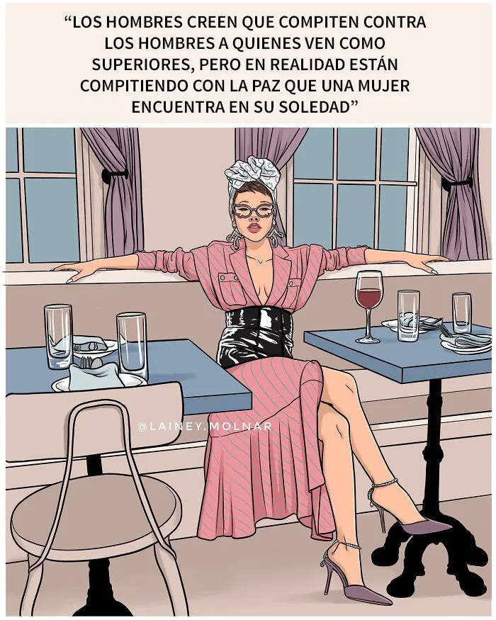 Esta artista crea ilustraciones que invitan a cuestionar y reflexionar sobre las normas sociales en torno a la feminidad, la imagen corporal y otros temas