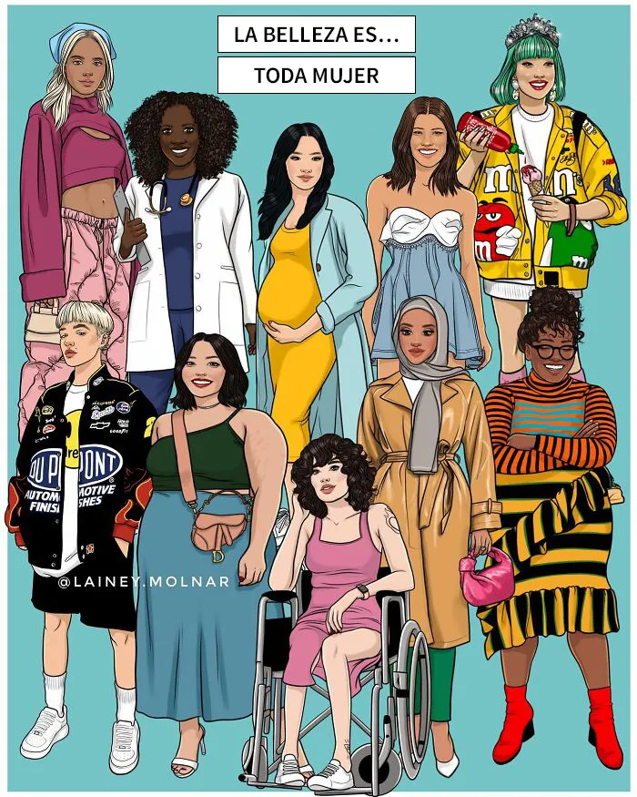 Esta artista crea ilustraciones que invitan a cuestionar y reflexionar sobre las normas sociales en torno a la feminidad, la imagen corporal y otros temas