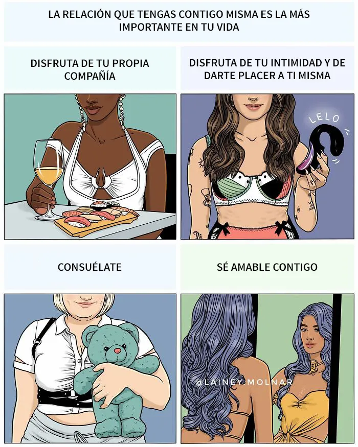 Esta artista crea ilustraciones que invitan a cuestionar y reflexionar sobre las normas sociales en torno a la feminidad, la imagen corporal y otros temas
