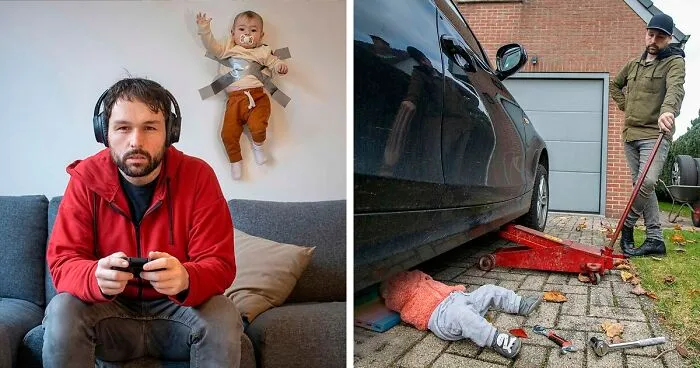 Este padre envía este tipo de fotos a su pareja cada vez que ella le pregunta cómo están las niñas (35 fotos nuevas)