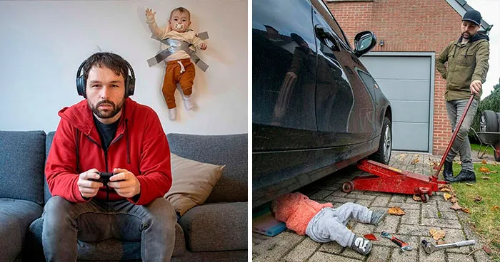 Este padre envía este tipo de fotos a su pareja cada vez que ella le pregunta cómo están las niñas (35 fotos nuevas)