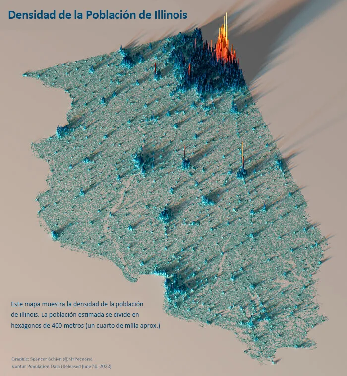 Mapa de densidad de la población de Illinois