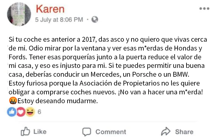 No le gustan los coches de pobres