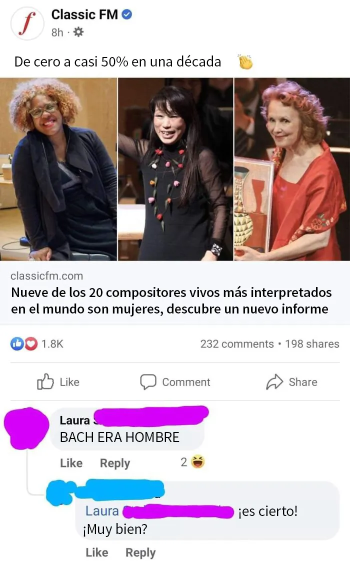 El único compositor que conoce esa persona es Bach. Igual que mis alumnos de música de tercero