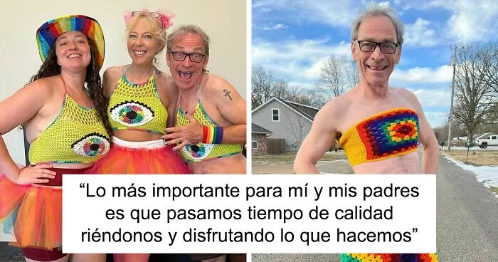Esta familia se lo pasa genial ayudando a su hija a vender prendas de ganchillo, ¡y su padre es quien mejor luce!