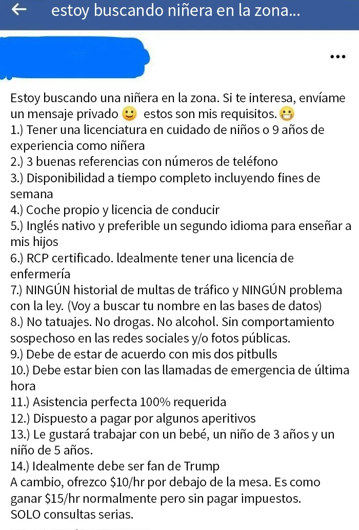Petición delirante para una niñera