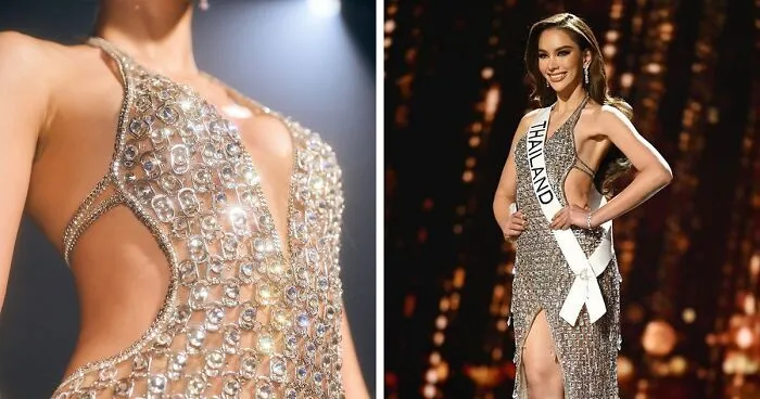 Miss Tailandia rinde homenaje a sus padres con un deslumbrante vestido hecho de anillas de latas recicladas