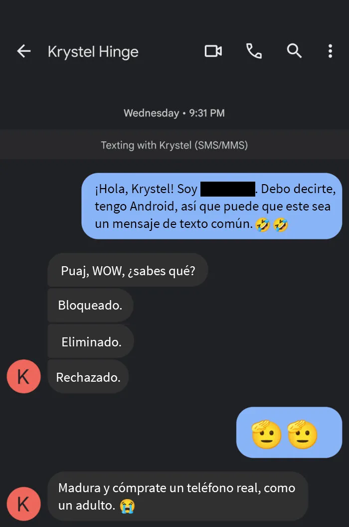 De verdad me bloqueó/quitó el match