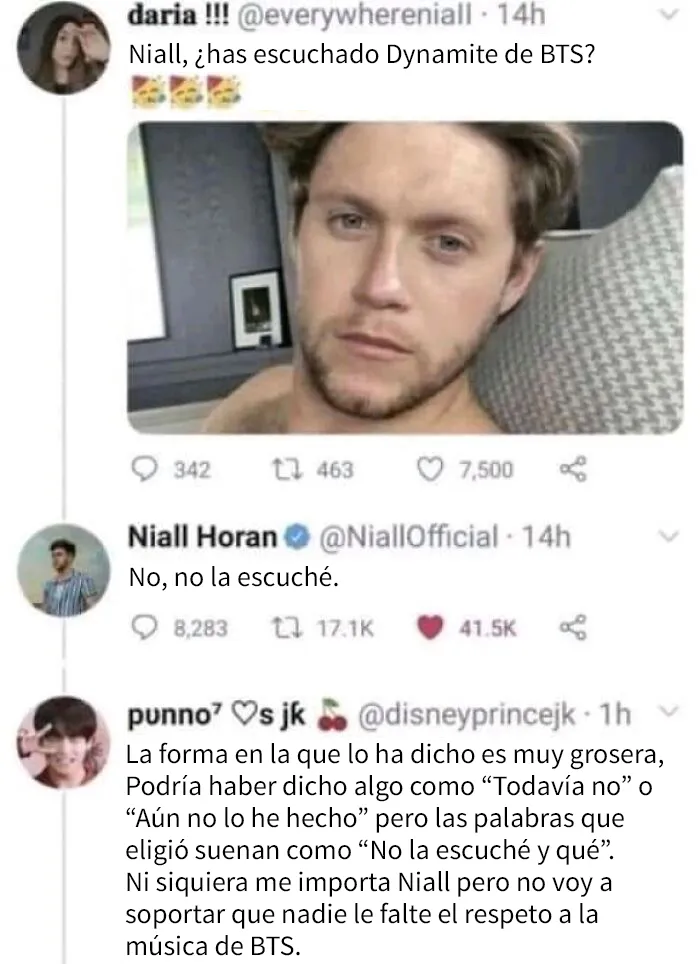 Dios mío, ¿cómo no vas a escuchar canciones de BTS? Me ofende muchísimo 