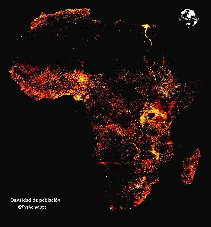 La densidad de población en África 