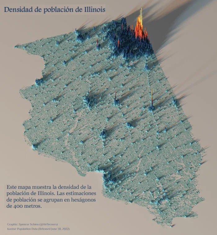 Mapa de la densidad de población de Illinois 