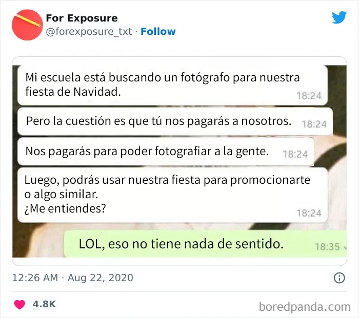 20 Frustrantes ejemplos de esas personas que ofrecen “visibilidad y publicidad” a cambio de un trabajo