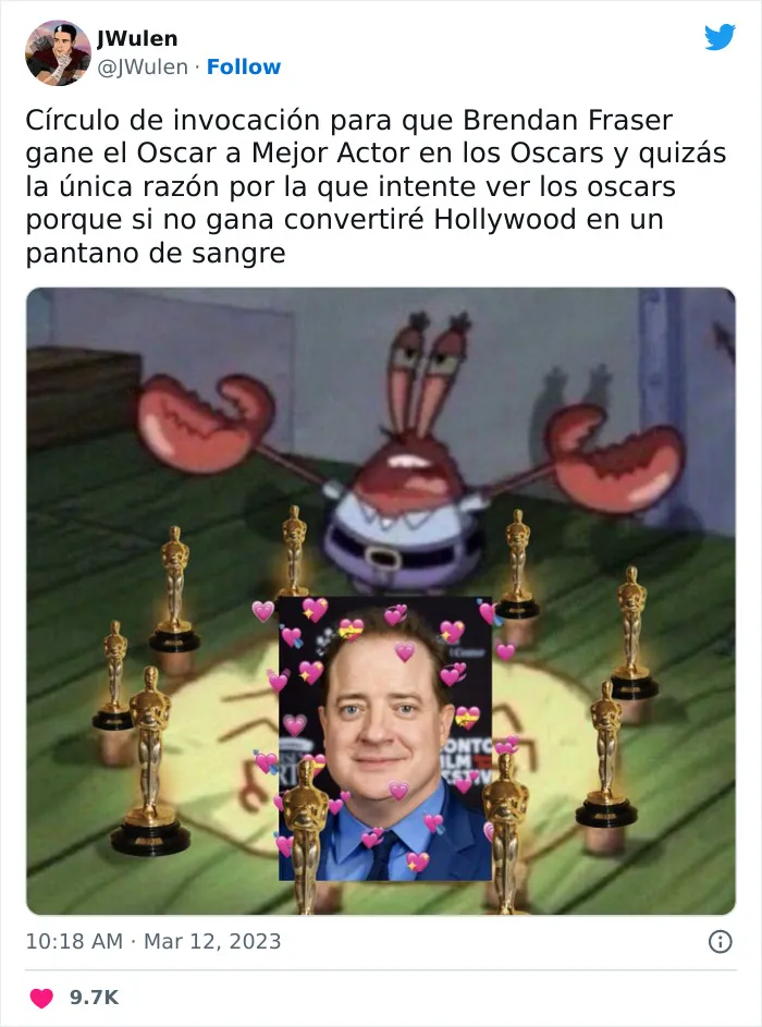 Brendan Fraser gana un Oscar e internet se inunda de emotivos memes y reacciones celebrándolo