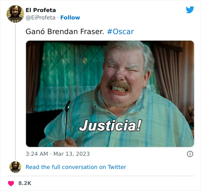 Brendan Fraser gana un Oscar e internet se inunda de emotivos memes y reacciones celebrándolo
