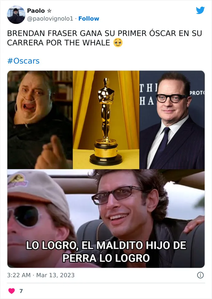 Brendan Fraser gana un Oscar e internet se inunda de emotivos memes y reacciones celebrándolo