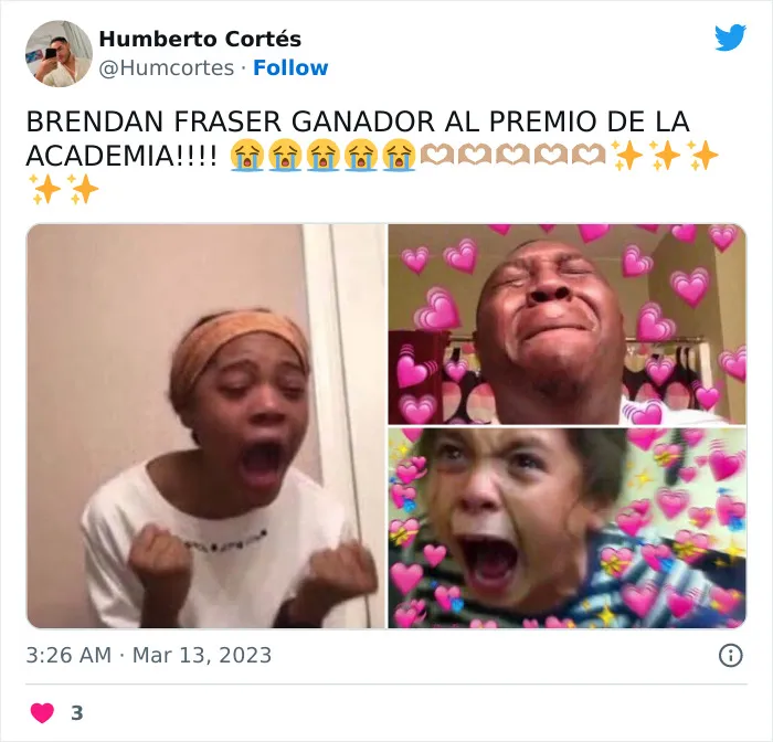 Brendan Fraser gana un Oscar e internet se inunda de emotivos memes y reacciones celebrándolo