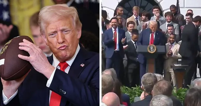 “Keep Them Down”: Trump Pulls Absurd Stunt To Look Taller Than Towering Ohio State Football Team